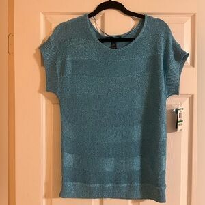 Shimmery metallic icy blue knit sweater top